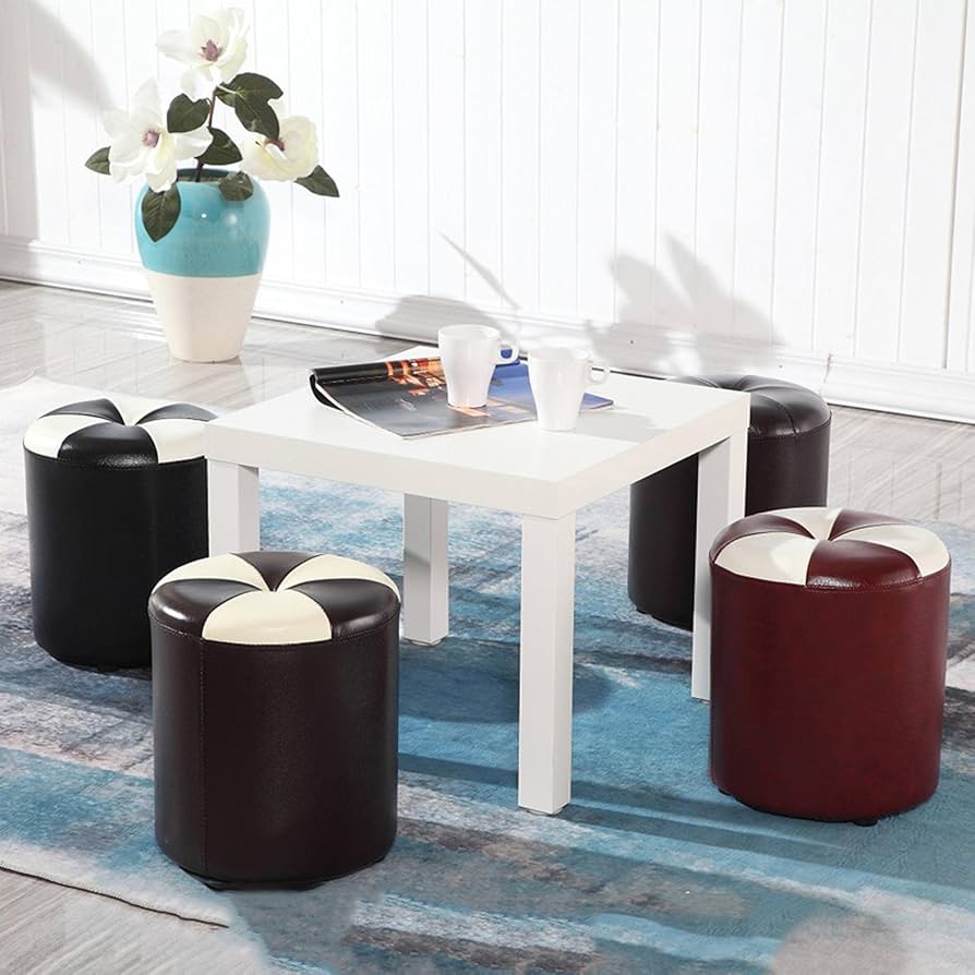 Amazon｜オットマンフットスツールレザーフットスツールラウンドフット